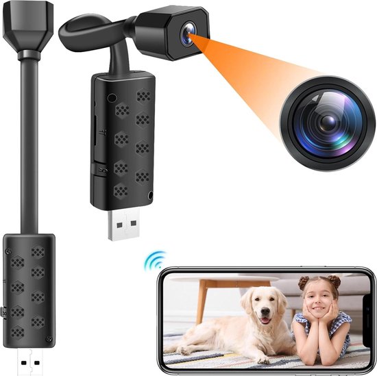 SECURITY TOYS Verborgen mini-spionagecamera met 1080 beelden Full HD, spionagecamera met nachtzicht, binnen- en buitencamera zonder wifi, met gratis 32 GB SD-kaart