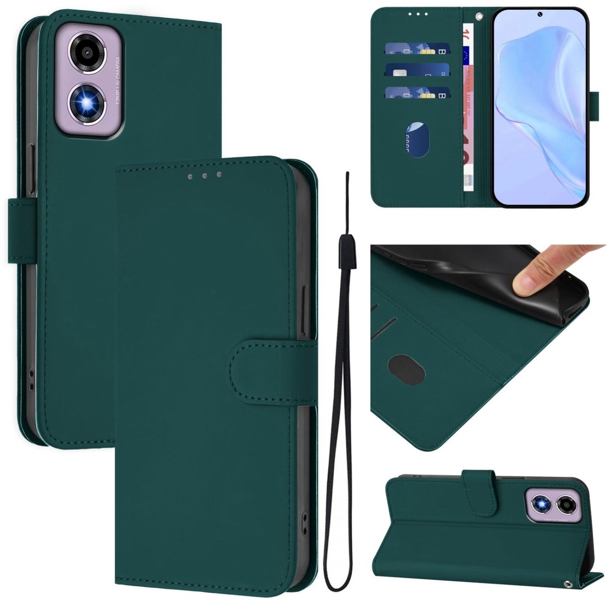 Mobigear Telefoonhoesje geschikt voor Motorola Moto E14 Hoesje | Mobigear Urban Wallet Bookcase Portemonnee | Pasjeshouder voor 3 Pasjes | Telefoonhoesje voor Pinpas / OV Kaart / Rijbewijs - Donkergroen