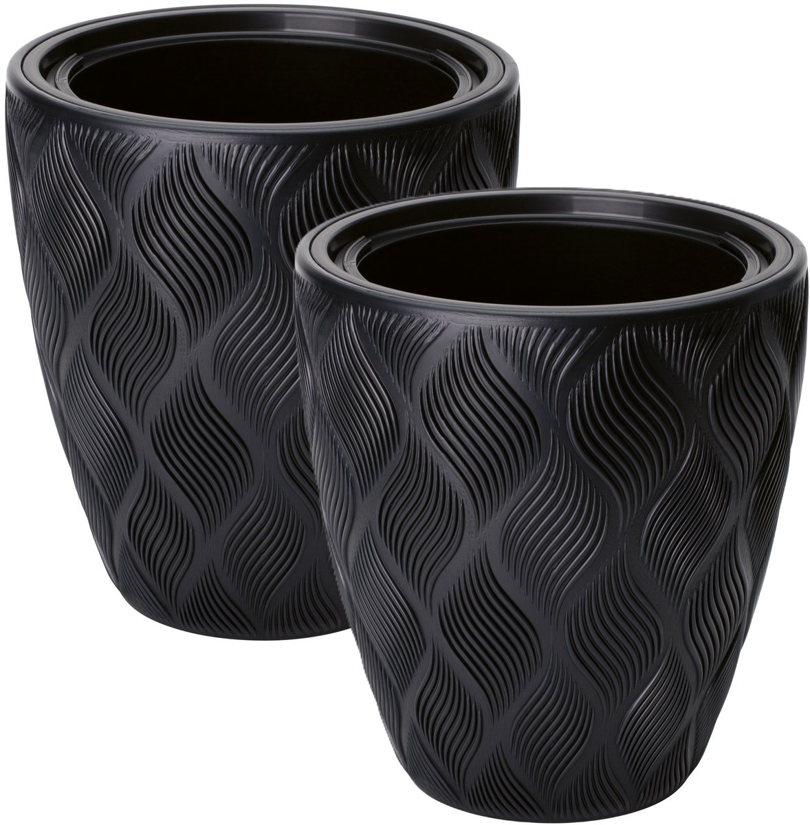Form Plastic Plantenpot/bloempot Flow - 2x - kunststof - zwart - D30 x H32 cm - met binnenpot - rond
