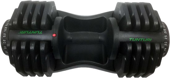 Zwarte Tunturi verstelbare dumbbell met handvat in het midden.