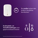 Pisteur de sein sans fil blanc avec réglages : 2x plus rapide, 8 niveaux de stimulation et 16 niveaux d'expression.