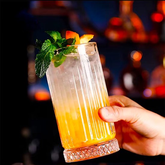 Verres à long drink de Luxe - Verres à eau - Verres à cocktail - Détails Chique 360ml - 18 cm - Transparent - 6 pièces