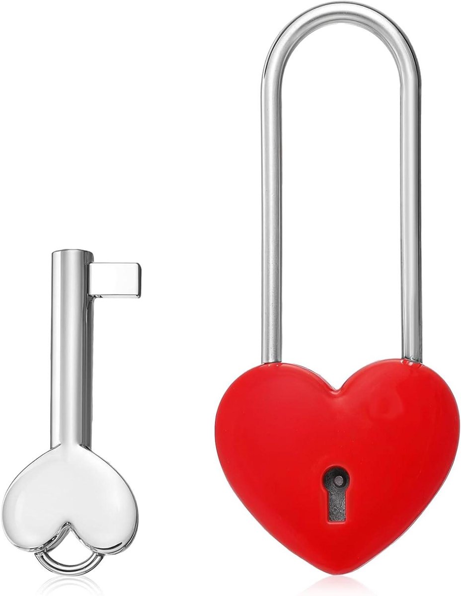 Liefdesslot 35 inch rood hartslot met sleutel voor verliefden - Valentijnsdag cadeau - roestvrij staal metaal