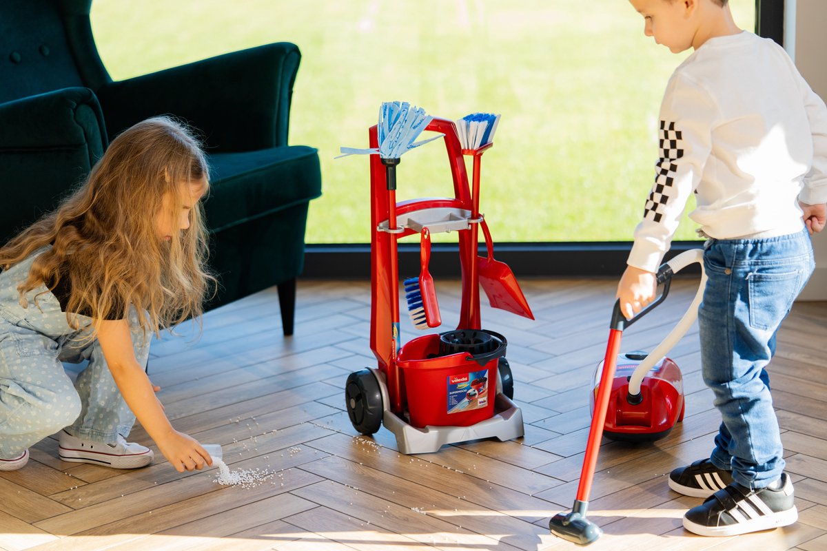 Klein Toys Vileda - speelgoed schoonmaaktrolley - incl. stofzuiger - 29 x 24 cm - rood — afbeelding 5
