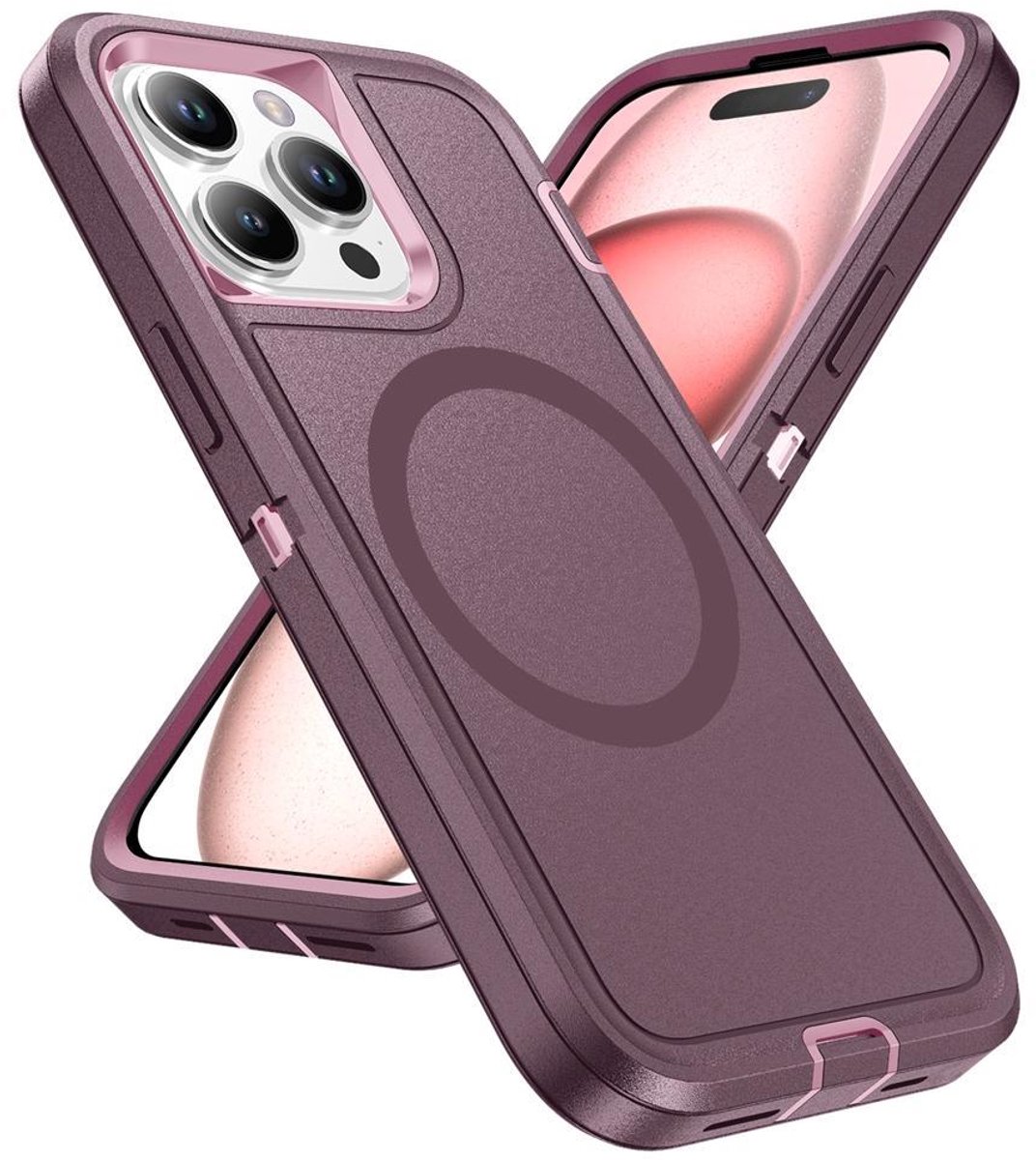 Mobigear Hoesje geschikt voor Apple iPhone 16 Pro MagSafe Telefoonhoesje Hardcase | Mobigear Rugged Mag Backcover Shockproof | Geschikt voor MagSafe | Geschikt voor Draadloos Opladen met Magnetische Ring | Geschikt voor MagSafe Case - Paars