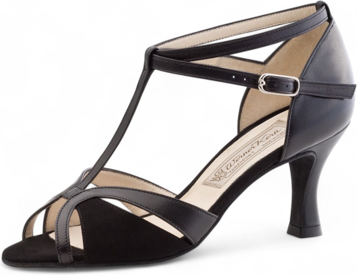 Werner Kern Astrid 65 Dansschoenen Dames Zwart Leer Suède Open Neus Latin schoenen Salsaschoenen Hak Zwart