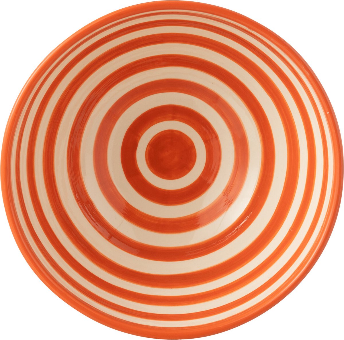 J-Line kom Granada Stripes High - keramiek - wit/oranje - large - Ø 28 cm