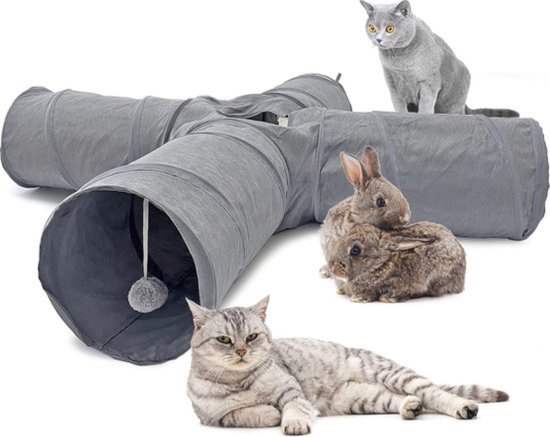 PAWZ Road Plüsch Katzentunnel große Katzen, Kaninchen Tunnel, Katzenspielzeug, 2 in 1 Donut Kreisform Katzentunnel & Katzenbett Durchmesser 85 cm, der Tunnel, Grau