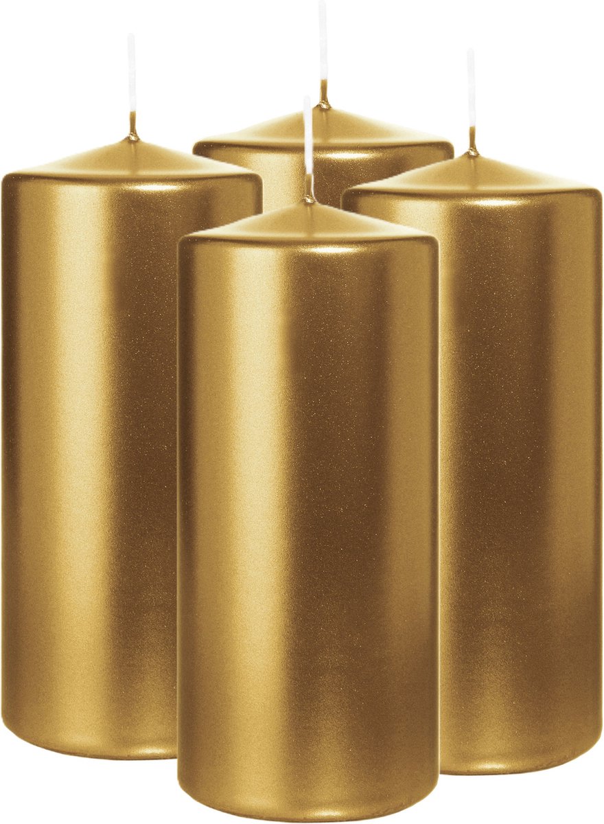 Wiedemann Cilinderkaars/stompkaars - 4x - metallic goud - 15 x 7 cm - 63 branduren - zuilkaarsen Goudkleurig