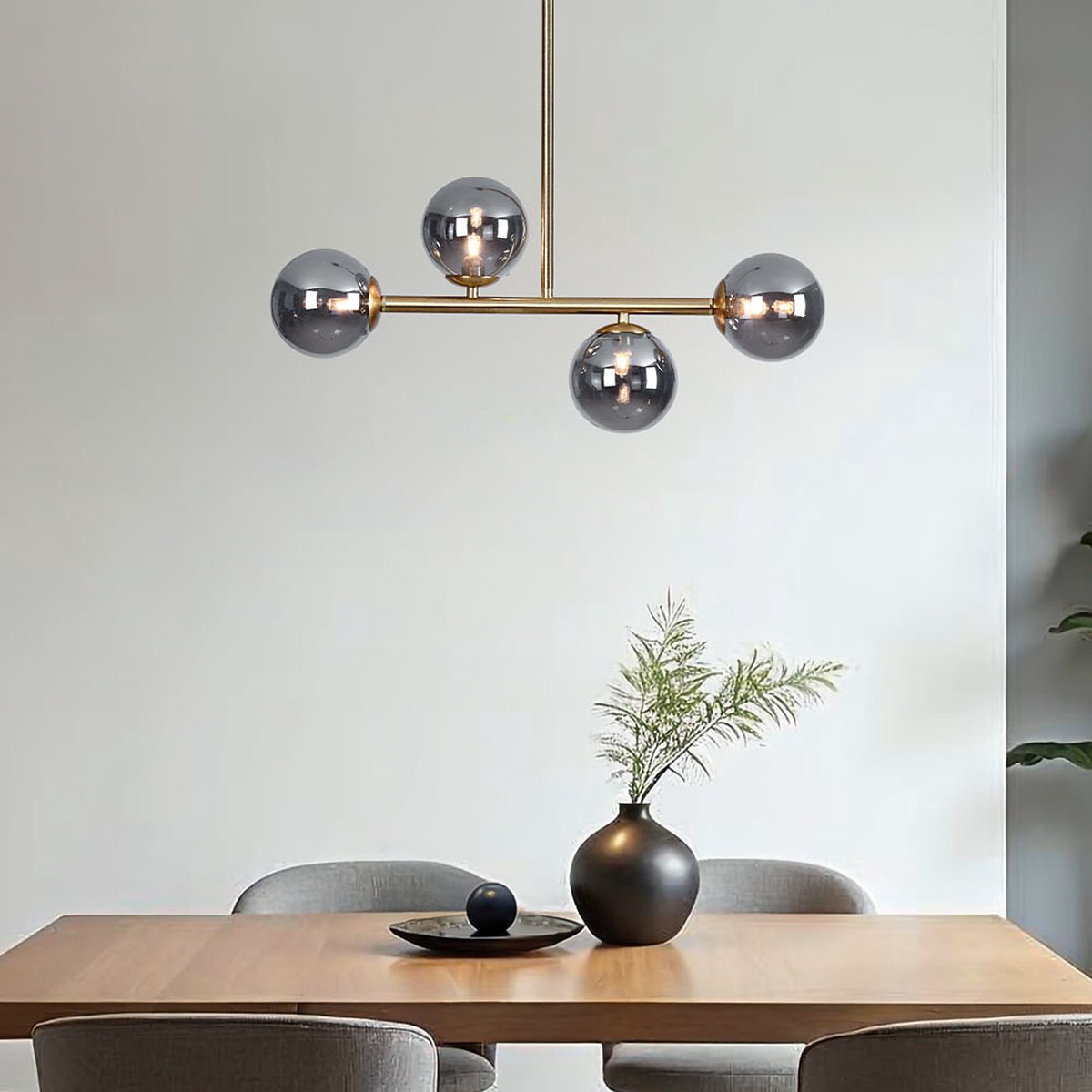 Design plafondlamp goud met smoke glas, 4-lichts - Asun