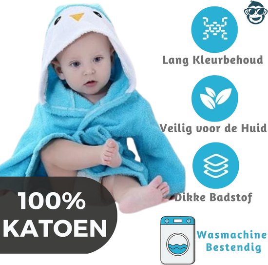 BoefieBoef Vogel Kinder Badjas Baby & Peuter 0-2 Jaar (0-85 cm) - Zacht Katoen Badstof met Dieren Capuchon - Absorberende Ochtendjas Handdoek voor Jongen & Meisje - Zwemles, Carnaval, Verjaardag & Kraamcadeau - Perfect na Bad & Zwemmen - Blauw van Merkloos — afbeelding 3