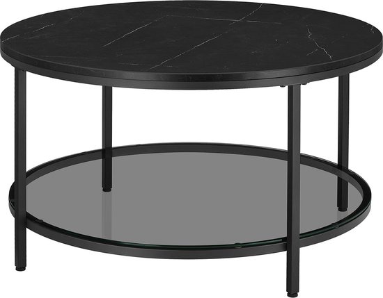 Swiss Homes | Salontafel - Wit (White) - Glas | Marmer Look - 75 / 75 / 44 cm - Bijzettafel - Tafel Rond - Woonkamer Tafel - Decoratie Tafel - Salon Tafel - Wandtafel