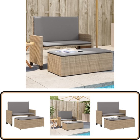 Banc de jardin vidaXL avec repose-pieds et coussins - Chaise de jardin beige - Chaise longue - Canapé-lit - Supports extérieurs - Meubles de patio