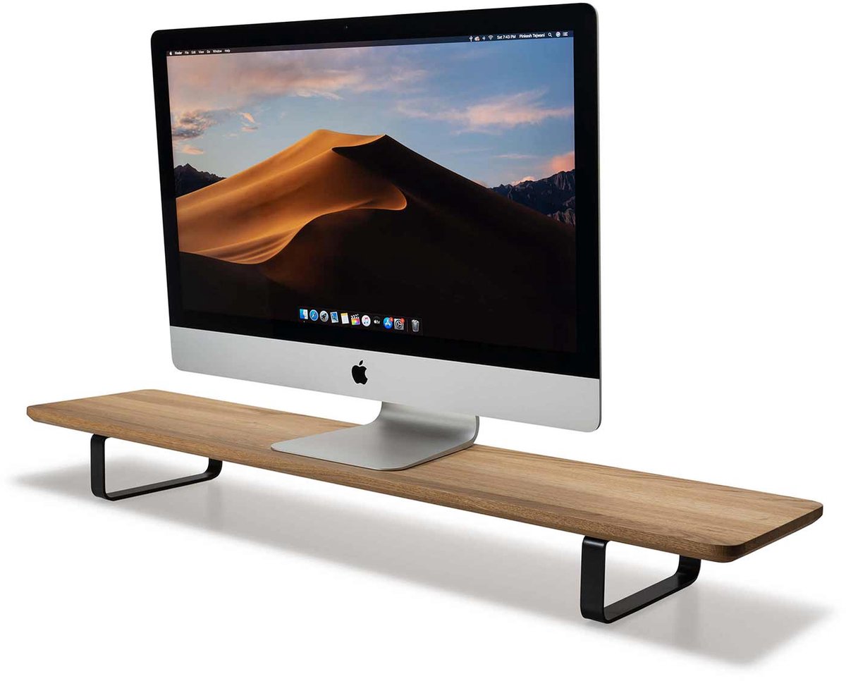 Tafelrek, monitorstandaard met monitorverhoging, hout, ergonomische beeldschermverhoging, bureau-organizer met opbergruimte, 100 x 27 x 10 cm, eiken, monitorstandaard voor kantoor