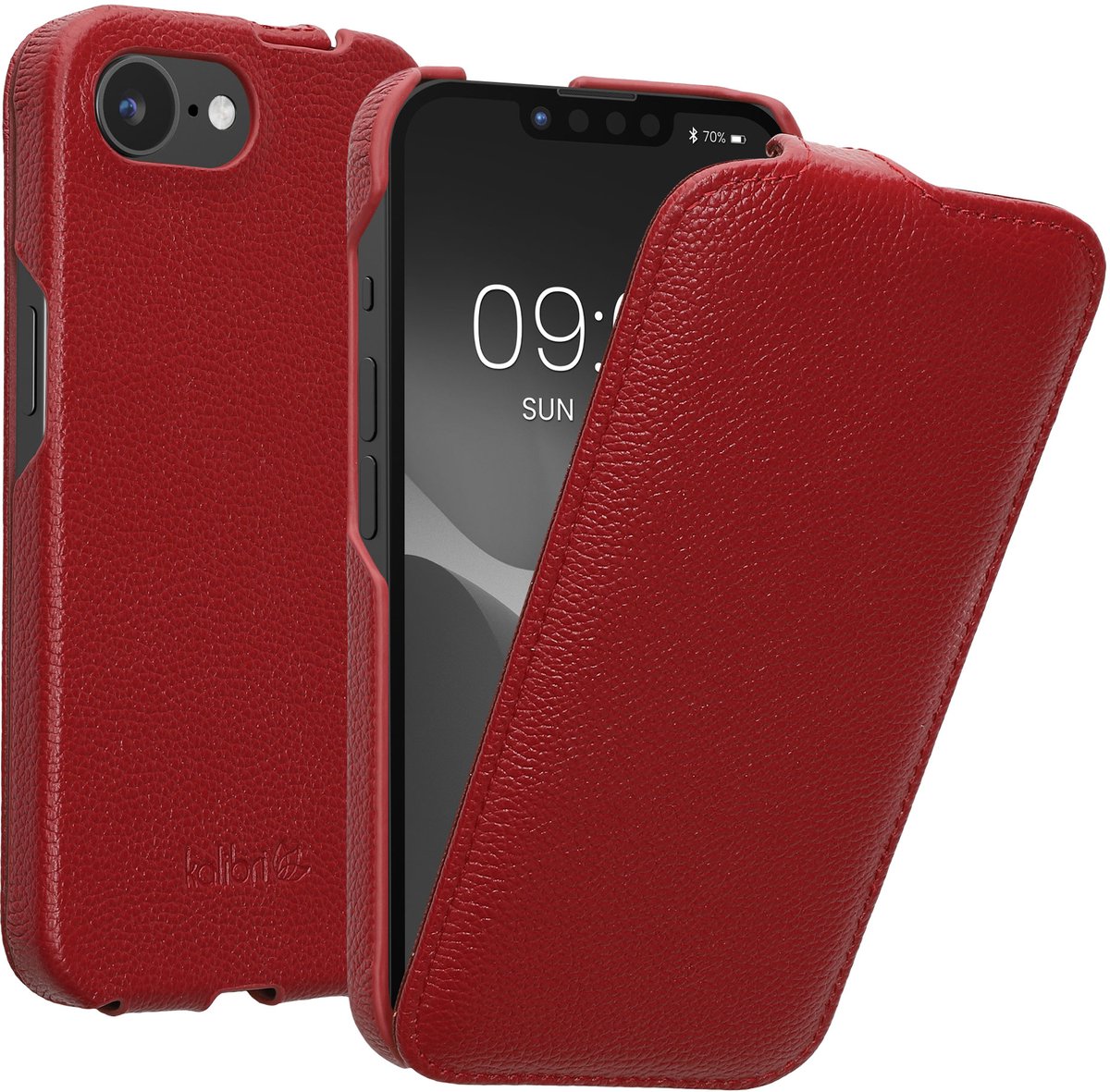 kalibri flip cover geschikt voor Apple iPhone 17e / iPhone 16e - ultradunne leren hoes voor smartphone - rood