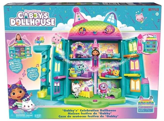 Gabby’s Poppenhuis – Magische Poppenhuis – +60cm hoog – vanaf 3 jaar – inclusief Gabby and Pandy speelfiguur, 8 meubeltjes, 3 accessoires