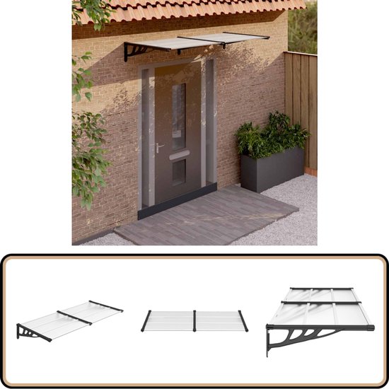 vidaXL Deurluifel 152,5x90 cm polycarbonaat grijs en transparant, afdak voordeur, voordeur luifel, luifel boven deur, luifel voordeur, voordeurluifel