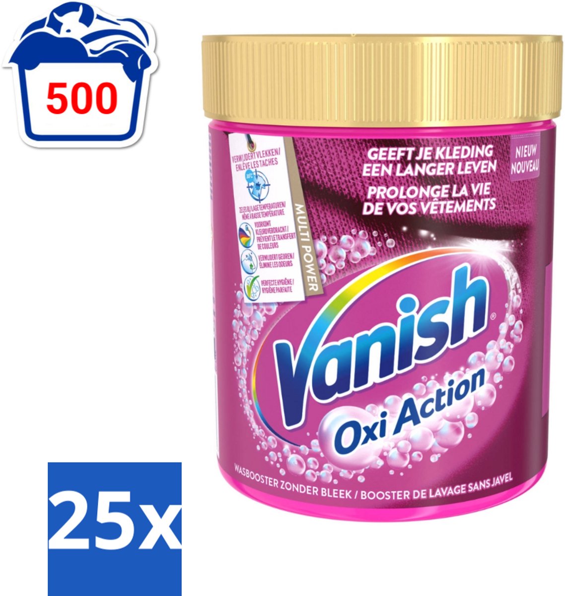 25 x Vanish Oxi Action - Vlekkenverwijderaar - Wasbooster - Zonder Bleek - Gekleurde Was - 550 Gram - Voordeelverpakking - 25 stuks