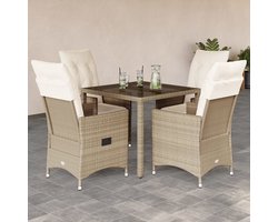vidaXL 5-delige Tuinset met kussens poly rattan Tuinset - Lounge Set - Buitendiner - Patio Set - Teak - Wicker - Aluminium - Outdoor Furniture - Garden Chairs - Dining Set - Relaxfauteuil