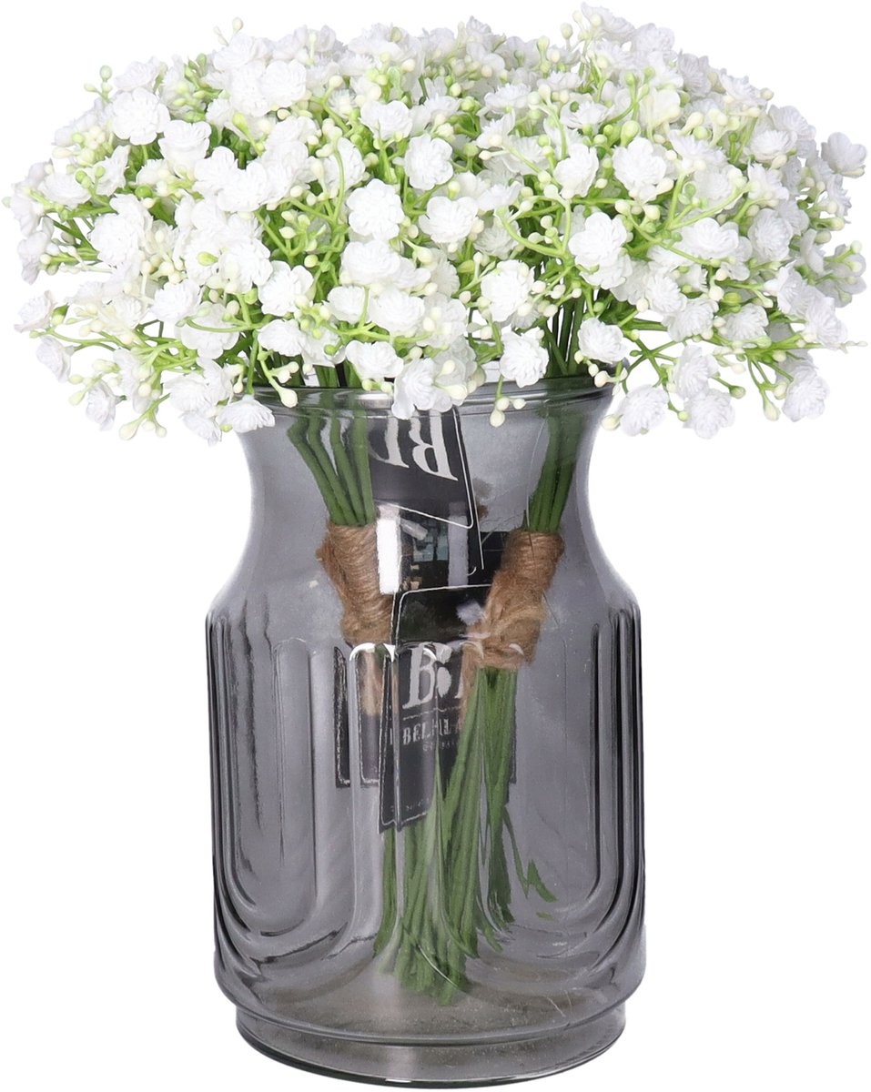 Bellatio Design Kunstbloemen boeket Gipskruid - 2x - 33 cm - wit - kunst zijdebloem - Gypsophila