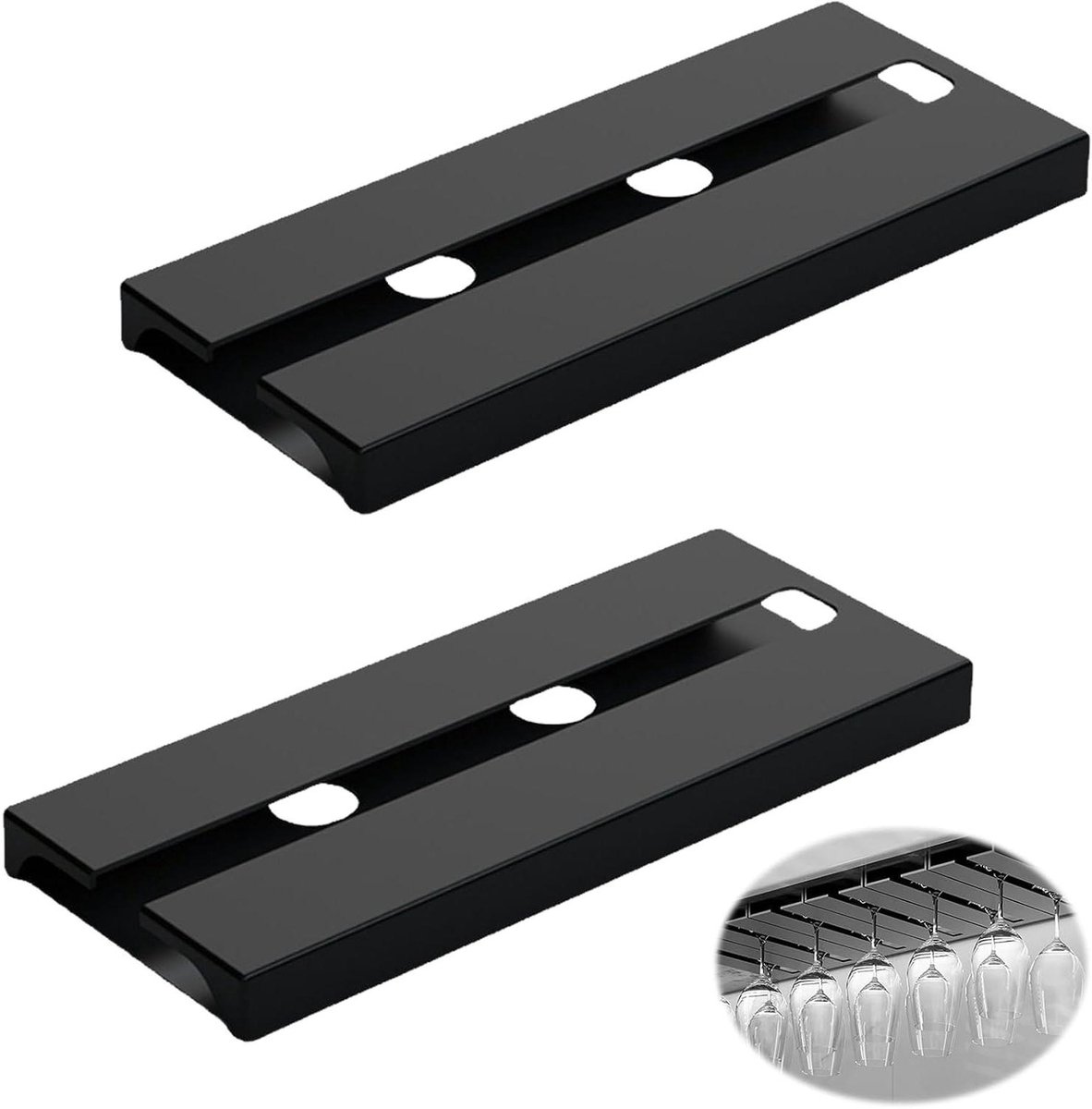 Wijnglashouder hangend - 2 stuks - zonder boren - opbergorganizer voor glaswerk - zelfklevend - zwart