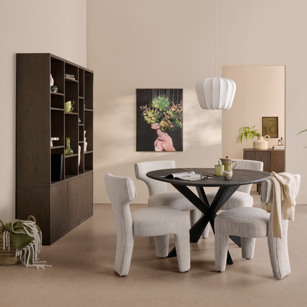 Eetkamerstoel Alby - Textiel - Creme - 54x83x67 cm (BxHxD) - Chenille Stof