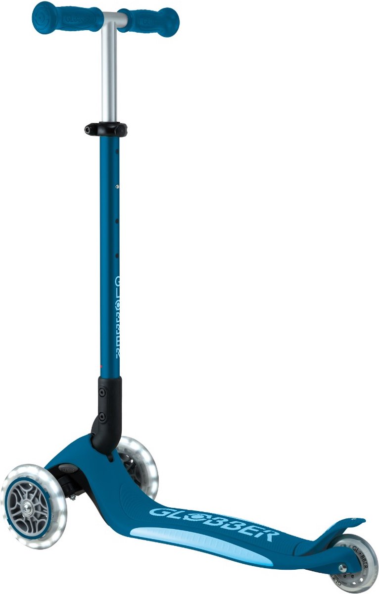 3-Wiel Step - Globber Primo Foldable Plus Lights Petrol Blue - blauw - lichtgevende wielen - vouwbaar - in hoogte verstelbaar - vanaf 3 tot 9 jaar