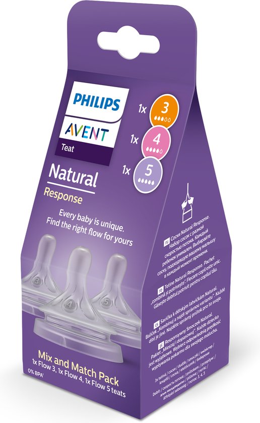 Philips Avent Natural Response Speen - Mix & Match - 3 stuks - Gemiddeld, snel en extra snel - Anti-Koliek - Anti-lek - BPA-Vrij - SCY960/03 van Philips Avent — afbeelding 4