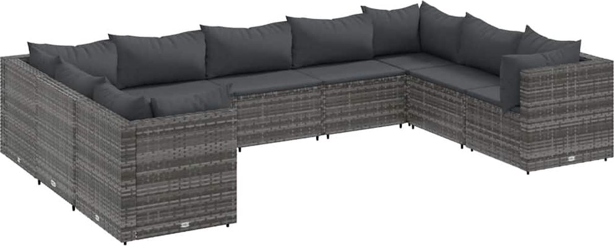 Grijze poly rattan loungeset met kussens voor buiten - The Living Store.