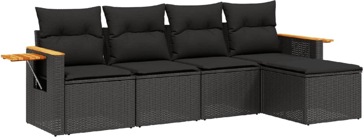 The Living Store 5-delige Loungeset met kussens poly rattan zwart - Loungeset - Lounge Set - Tuinlounge - Buitendiner - Outdoor Furniture