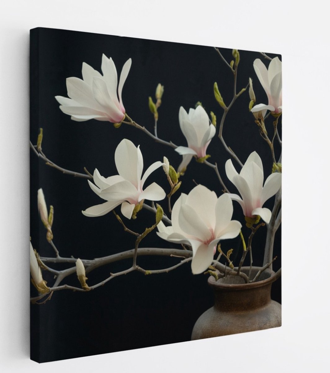 Saammp Canvas Schilderij - Witte bloemen - Bloei - Natuur - 100x100 - Foto op canvas - Wanddecoratie - Muurdecoratie Woonkamer - Kantoor Decoratie Multicolor