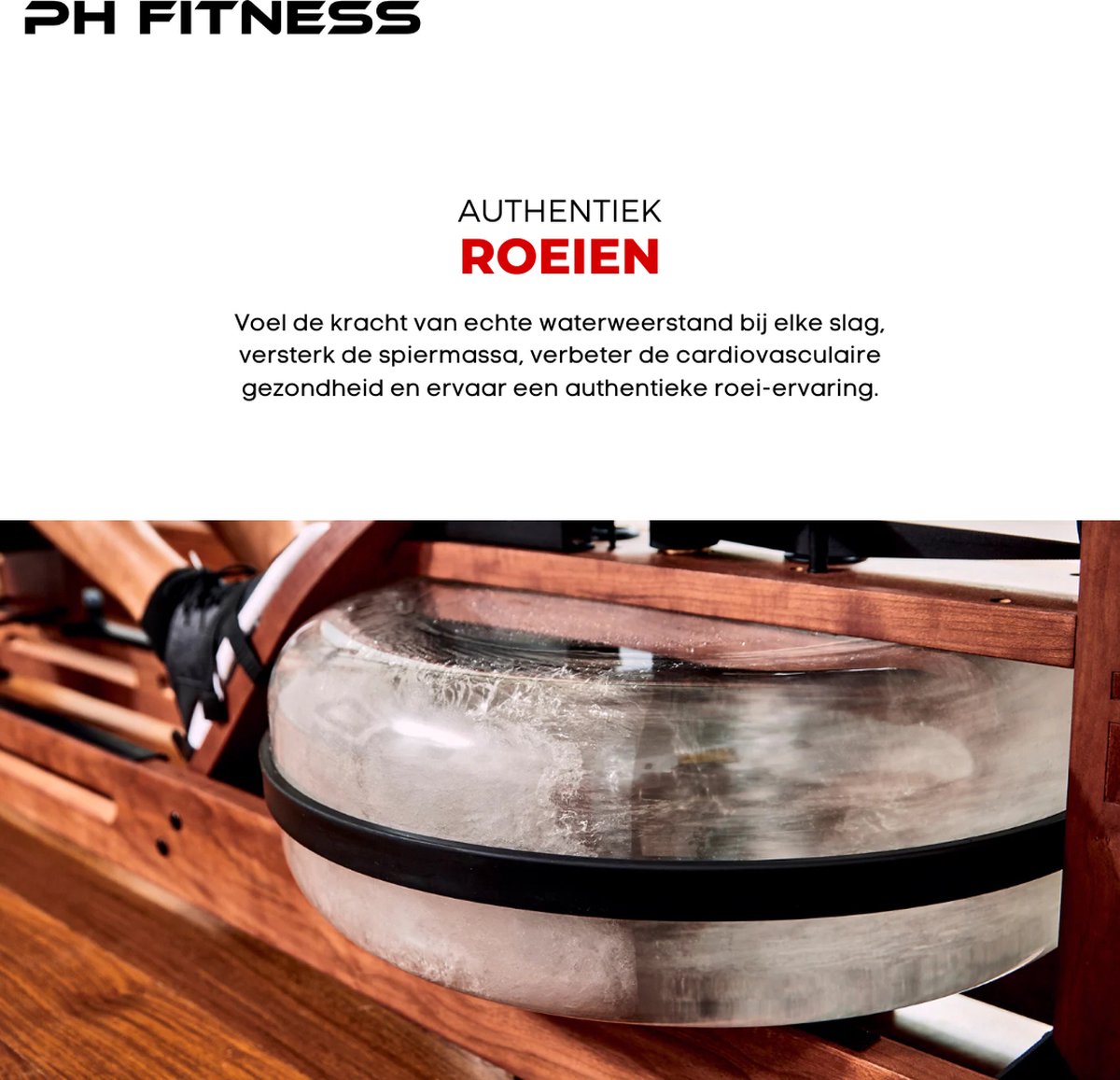 Afbeelding 3 van PH Fitness Opvouwbare Houten Water Roeimachine met Waterweerstand - Realistische Roeiervaring - Compact Ontwerp voor Thuisgym - Duurzaam en Stijlvol Houten Constructie - Verstelbare Intensiteitsniveaus