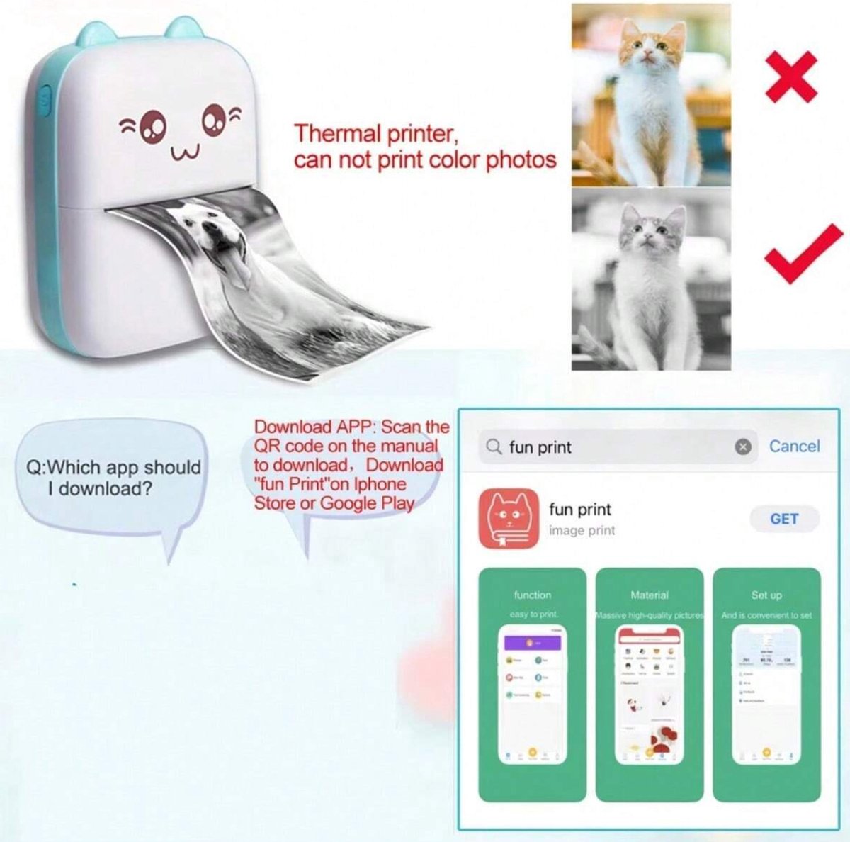 S&E Mini Draagbare Thermische Printer – Inkloze Pocketprinter voor Foto’s, Labels & Notities - Blauw thumbnail 3
