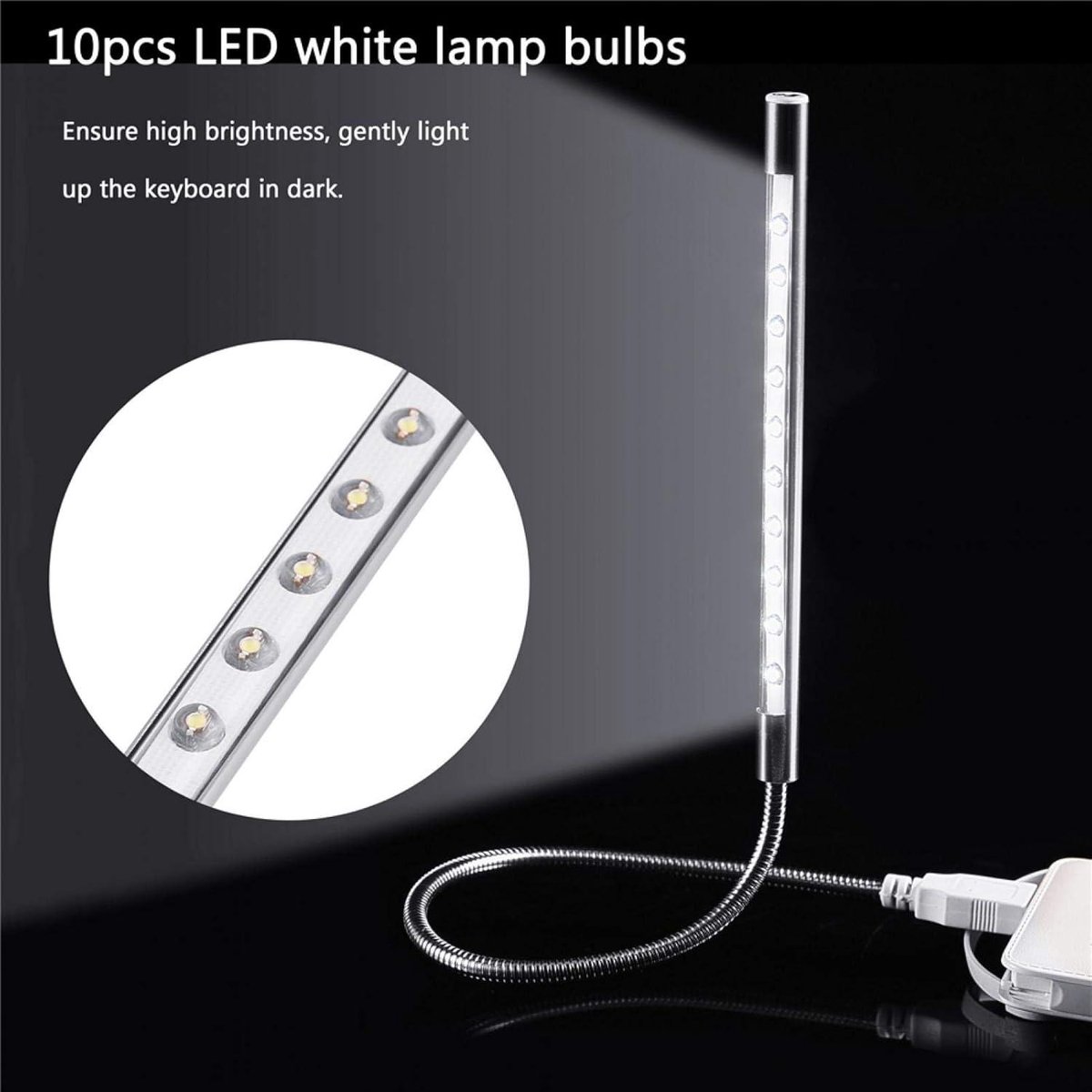 USB-ledlicht hoge helderheid 10 stuks volledige rotatie flexibele metaaldraad draagbaar pc laptop zilver - draagbaar USB-ledlicht .