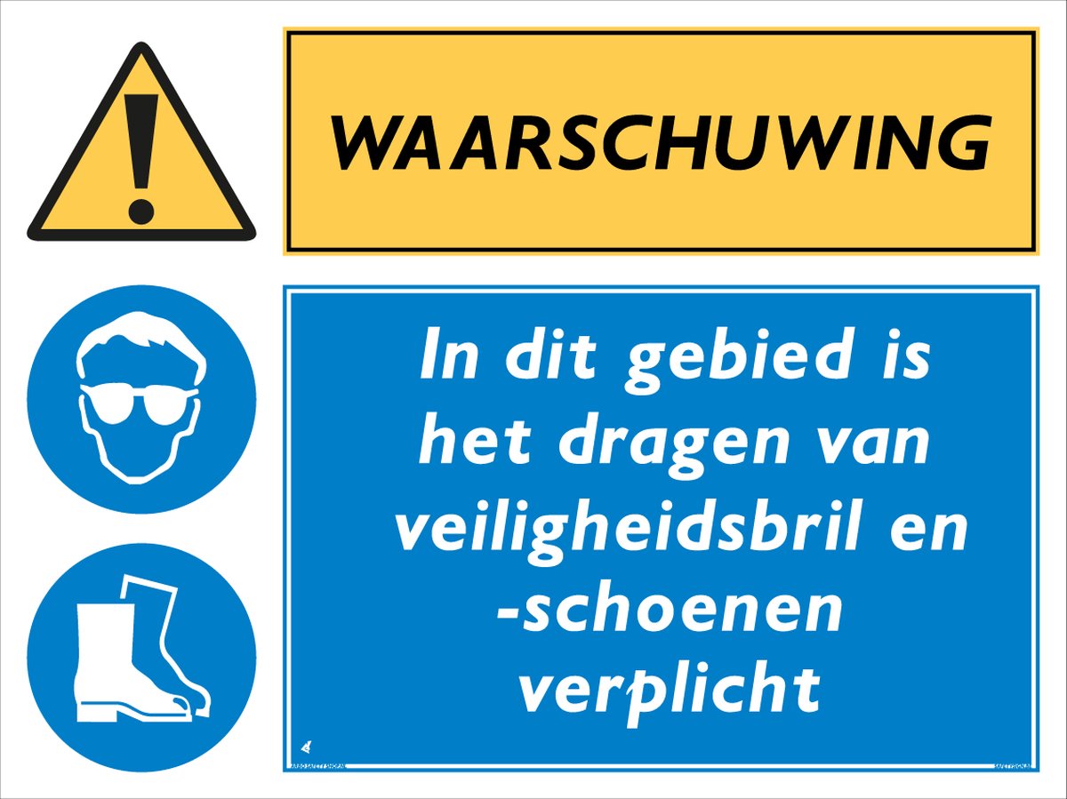 Veiligheidsbril en schoenen verplicht bord - Waarschuwing - Forex - 30 x 40 cm