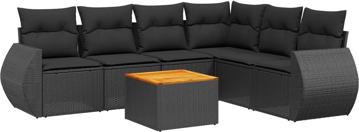 The Living Store 7-delige Loungeset met kussens poly rattan zwart - Loungeset - Tuinlounge - Lounge Set - Buitendining - Outdoor Furniture
