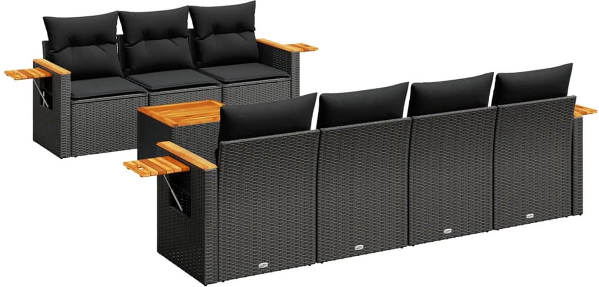 Zwarte poly rattan loungeset met kussens voor buiten - The Living Store.