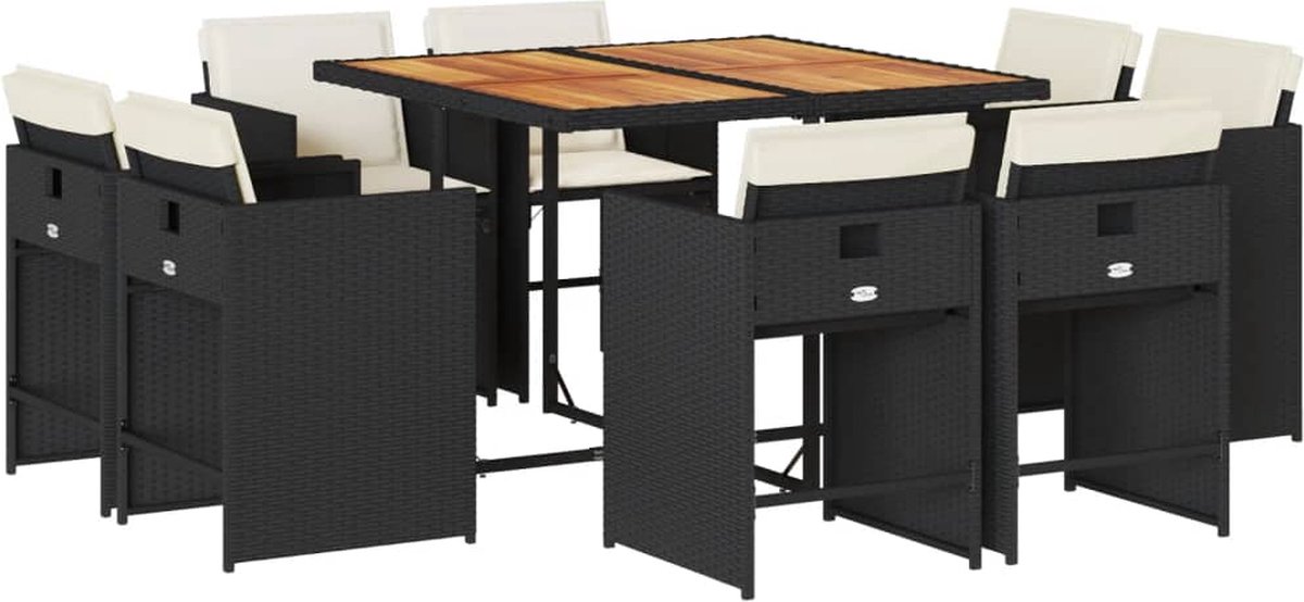 The Living Store 9-delige Tuinset poly rattan zwart - Tuinset - Eetkamerset - Buitendecoratie - Patioset - Lounge Set