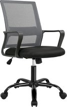 Bureaustoel, bureaustoel met verstelbare hoogte en rugvriendelijk, bureaustoel 360° draaistoel, mesh rugleuning, ergonomische bureaustoel, maximale belasting 136 kg voor kantoor, studeerkamer, grijs