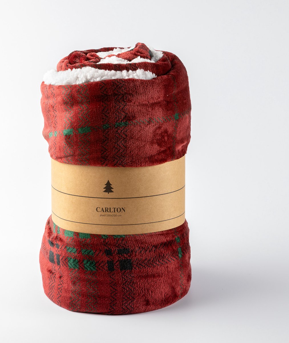 CARLTON - plaid 150x200 cm - sherpa fleece deken - ruitmotief - Biking Red - rood