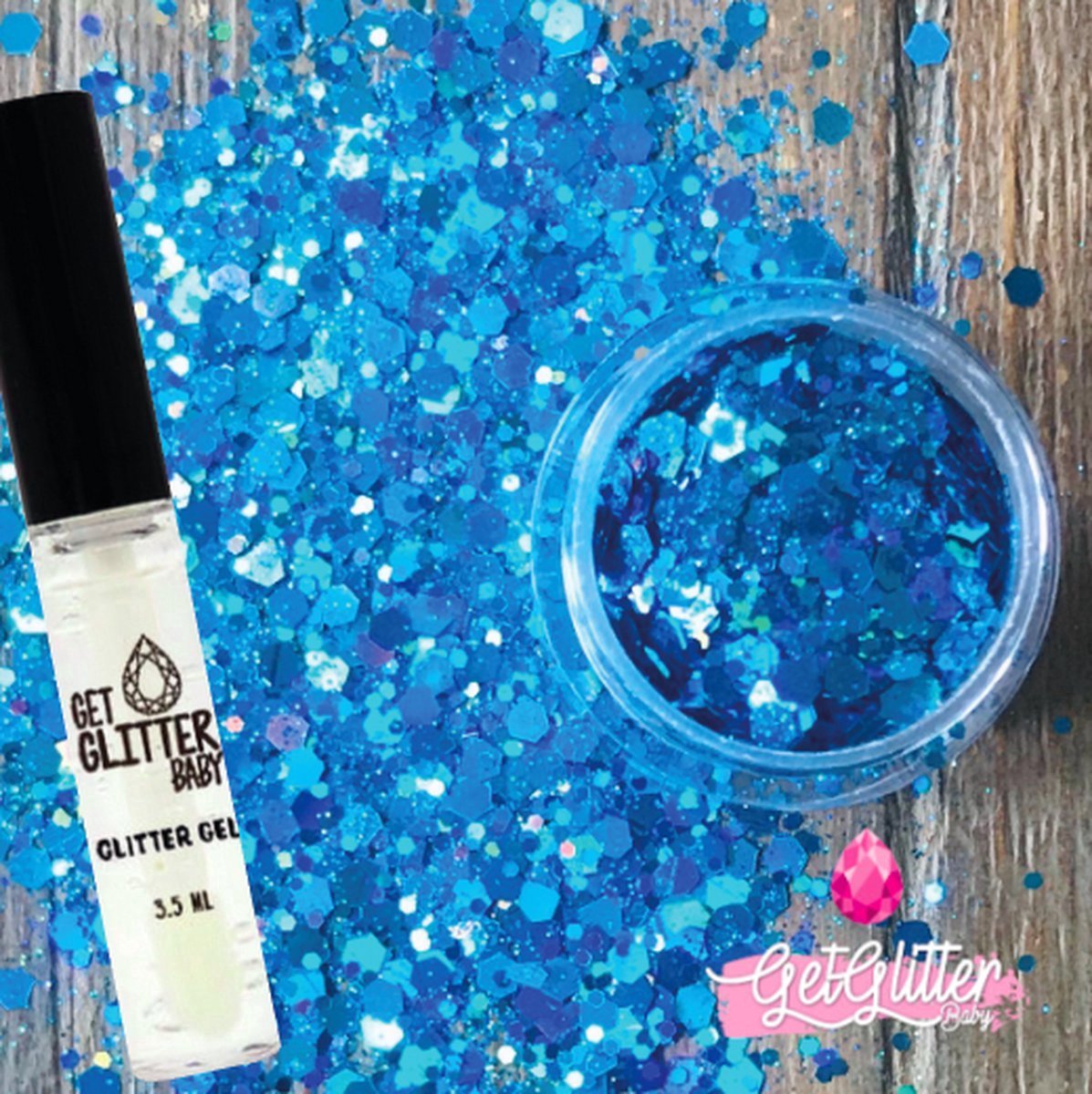 GetGlitterBaby® - Biologische / Biologisch afbreekbare Blauwe Chunky Festival Glitters voor Lichaam en Gezicht Jewels / Biodegradable Face Body Glittergel - Blauw en Glitter Gel HuidLijm