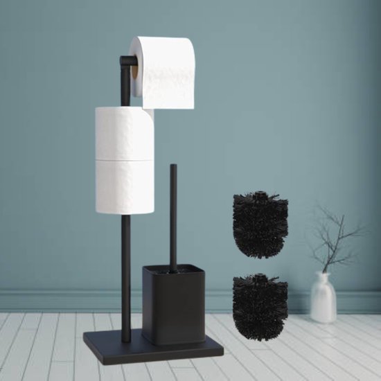 Porte Papier Toilette Debout Avec Brosse WC - Acier Inoxydable, étagère, Sans Perçage, Noir Mat Porte Papier Toilette Debout Avec Brosse WC - Acier Inoxydable, étagère, Sans Perçage, Noir Mat