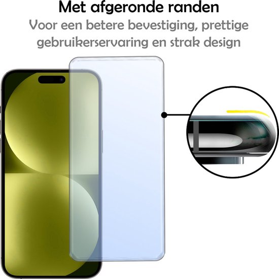 Protecteur d'écran aux bords arrondis pour iPhone 15 Pro, meilleure fixation et design.