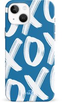 xoxo Wildhearts Can't Talk Now Blue - Single Layer hoesje - Blauw hoesje geschikt voor iPhone 14 Plus - Beschermhoesje case geschikt voor iPhone 14 Plus hoesje blauw - Tekst blauw - wit