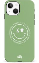 xoxo Wildhearts Kindness Is Key - Double Layer - Smiley case hoesje geschikt voor iPhone 14 Plus hoesje - Hoesje met smiley face - Emoji hoesje geschikt voor Apple iPhone 14 Plus hoesje - Groen