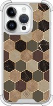 Casimoda® hoesje - Geschikt voor iPhone 14 Pro - Kubus Groen Bruin - Shockproof case - Extra sterk - Siliconen/TPU - Bruin/beige, Transparant