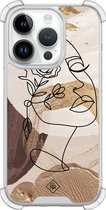 Casimoda® hoesje - Geschikt voor iPhone 14 Pro - Abstract Gezicht Bruin - Shockproof case - Extra sterk - Siliconen/TPU - Bruin/beige, Transparant