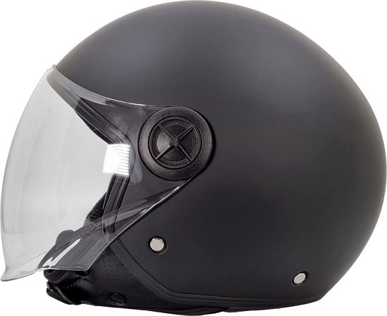 BHR832 Vespa - Scooterhelm Retro - ECE goedgekeurde Scooterhelm - Geschikt als Scooter Brommer Motor Snorfiets Helm - XXL - Mat Zwart