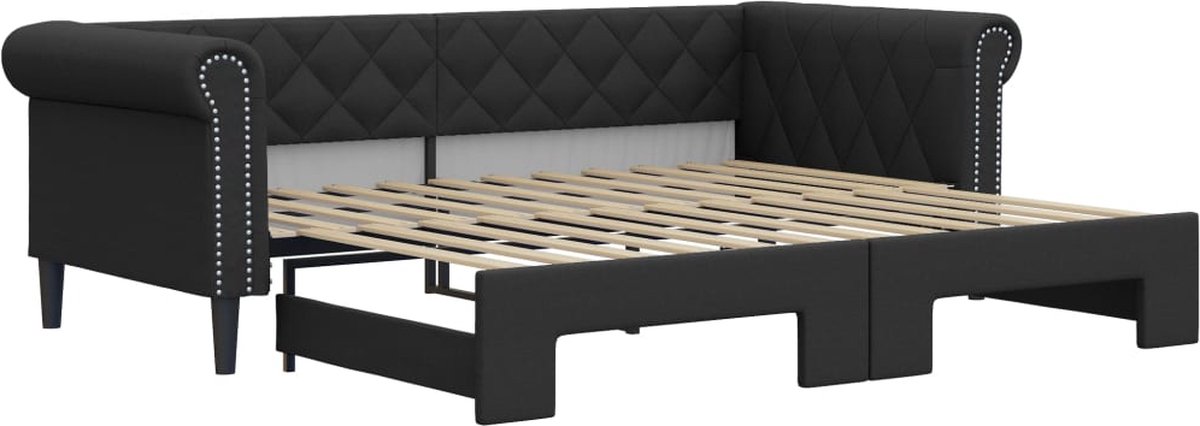 vidaXL Slaapbank - met - onderschuifbed - 90x200 - cm - kunstleer - zwart