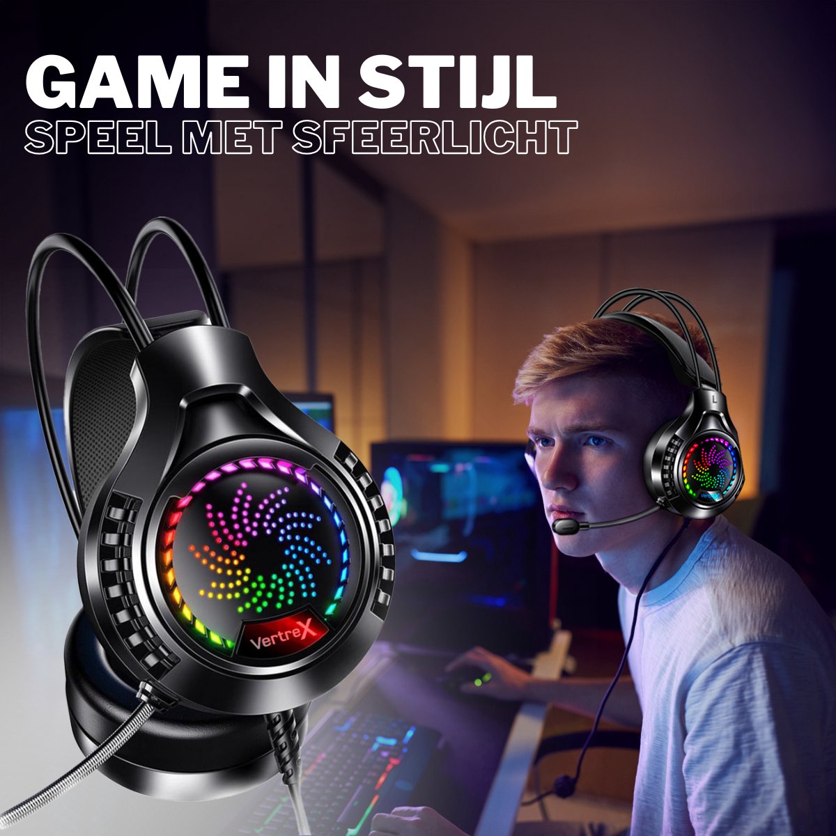 VERTREX Gaming Headset met Microfoon - Hoofdtelefoon - Headsets PC, PS5, PS4, Xbox, Nintendo Switch - 7.1 Surround Sound thumbnail 6